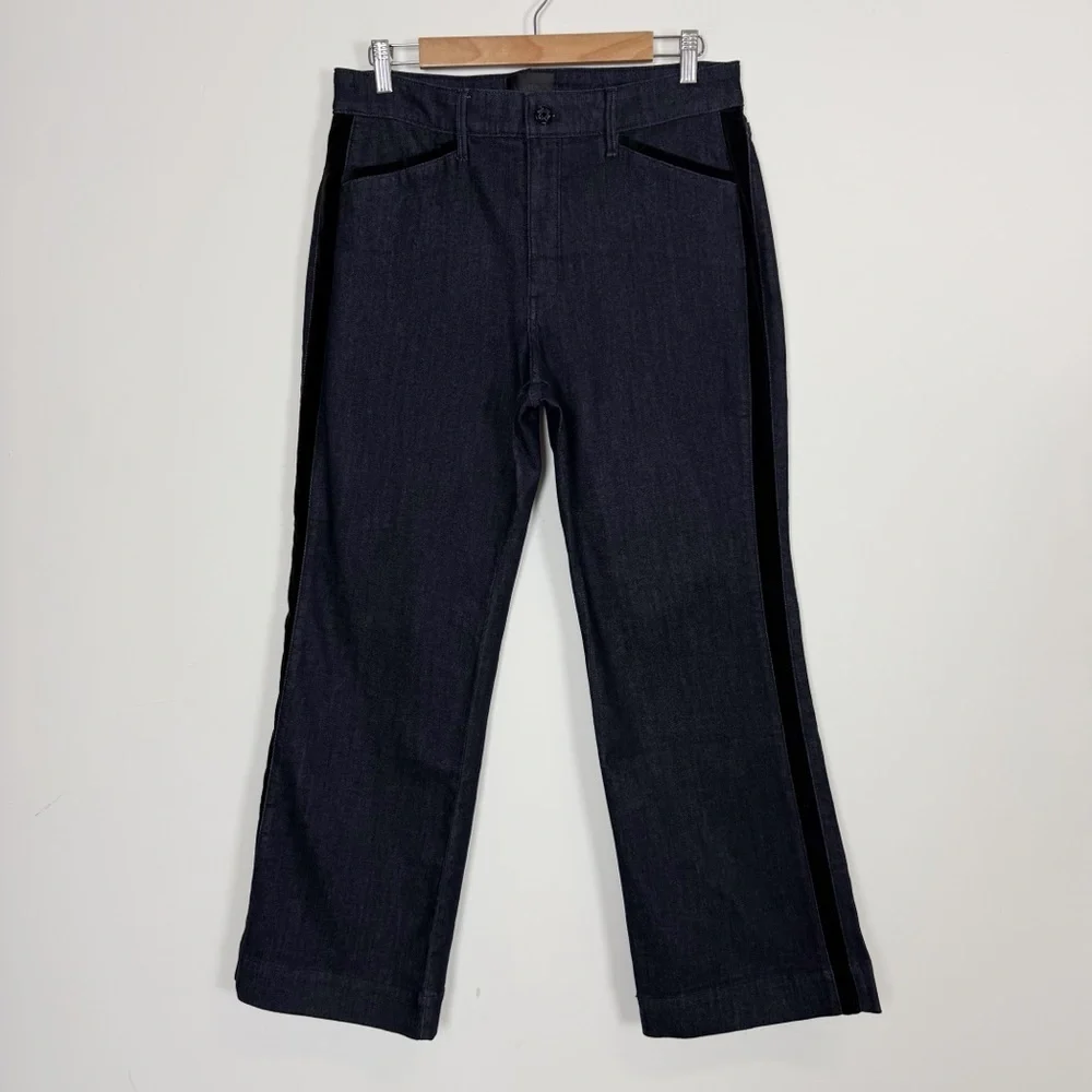 White House Black Market Wide Leg Jeans High Rise Trouser 12P Velvet Trim NWT